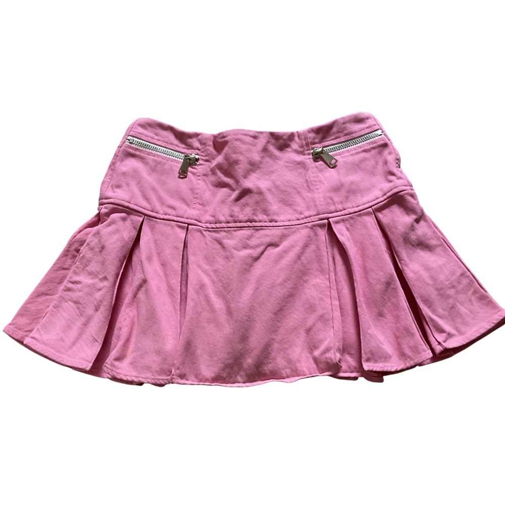 Le Superbe Pink Pleated Mini Skirt Zipper Detail Size 6 Preppy Edgy Cotton Blend